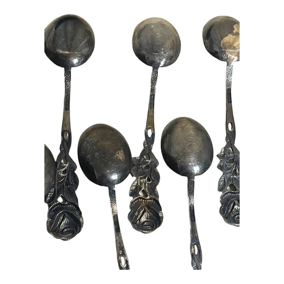Vintage Antiko 100 Silver Bon-Bon Coffee Spoon Rose Handle 11 Piece Set Germany - Picture 4 of 7